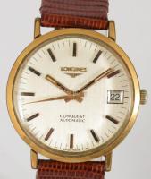 Longines automata karóra, napkijelzéssel, bőr szíjjal, kissé karcos, működik, d: 34mm