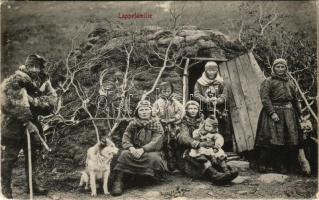 1906 Norge, Lappefamilie / Laplander (Sami) folklore, family with dog (EK)