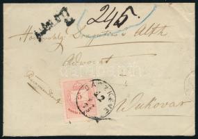 1875 5kr előoldalon + hátoldalon 10kr Ajánlott levélen "RÁCZKEVE" - "VUKOVÁR"