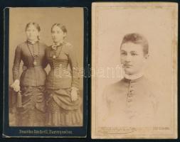 cca 1865-1880 Műtermi portrék, 2 db keményhátú fotó Beszédes Sándor esztergomi műterméből, 10,5×6,5 cm