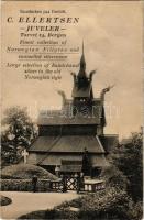 Bergen, Stavekirken paa Fantoft / Fantoft Stave Church. C. Ellersten's advertisement "Fine...