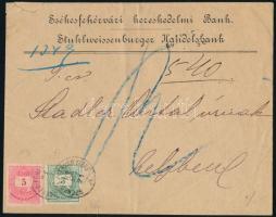 1881 5kr 11 1/2 fogazás + 3kr 13 fogazással helyi ajánlott levélen "SZÉKES-FEHÉRVÁR VÁROS"