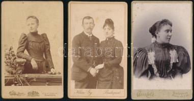 cca 1880-1910 Műtermi portrék, 3 db keményhátú fotó budapesti (Klösz, Goszleth, Koller) műtermekből, 10,5×6,5 cm