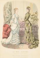 cca 1880 2 db színezett női divatillusztráció, paszpartuban, külső méret: 48x35 cm
