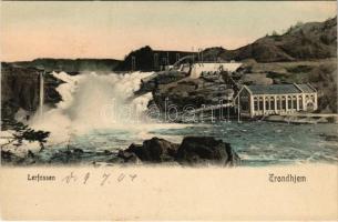 Trondheim, Trondhejm; Lerfossen / hydroelectric power station, waterfall, dam at night in moonlight