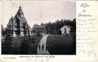 1899 Oslo, Christiania, Kristiania; Stavkirken og Staburet paa Bygdo / stave church (worn corners)