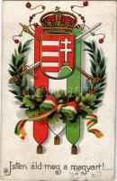1916 'Isten áld meg a magyart!'... Magyar címeres és zászlós hazafias propaganda / Hungarian coat of arms and flag, patriotic propaganda (EK)