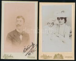 cca 1899-1910 Anya gyermekével és férfiportré, keményhátú fotó Alscher orsovai műterméből, 10,5×6,5 cm