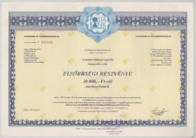 1992. Budapest "Postabank és Takarékpénztár Rt." részvénye 10.000Ft-ról, szelvényekkel és ...