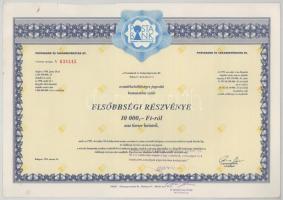 1992. Budapest "Postabank és Takarékpénztár Rt." részvénye 10.000Ft-ról, szelvényekkel és ...