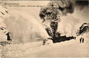 Myrdal, Bergensbanen. Den roterende Sneplog i Arbeide / Bergen Railway, rotating snowplow at work in...