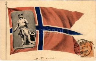 1903 Norge / Norway. Norwegian flag with Tordenskjold statue (fl)