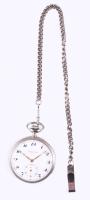Weinberger Dezső órásmester jelzett számlapos zsebóra, fém tokkal, fém lánccal, működő, jó állapotban d: 54 mm