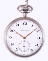 Weinberger Dezső órásmester jelzett számlapos zsebóra, fém tokkal, fém lánccal, működő, jó állapotba...