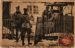 1923 Legionisci o kwatere / lengyel katonai művészlap / Polish military art postcard. TCV card s: W. Wodzinowski (gyűrődések / creases)