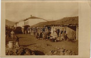 Prilep, WWI military, street view with German soldiers. photo (cut)
