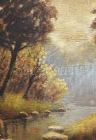 Olvashatatlan (Farkas?) jelzéssel: Erdei patak. Olaj, karton. Dekoratív, sérült fakeretben, 55×68 cm