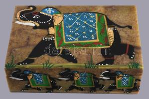 Indiai kézzel festett elefánt mintás ásvány doboz, 10x15 cm