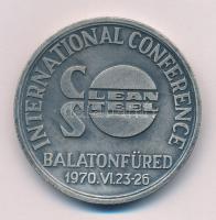 1970. "Clean Steel International Conference, Nemzetközi Konferencia Balatonfüred" ezüstpatinázott bronz emlékérem a selmecbányai tanulmányi érem kémlészeti érmének képével, eredeti tokban, jelvénnyel (45mm) T:XF