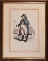 "Pommerscher Bauer aus dem Weizacker (Kreis Pyritz)" Blätter für Kostümkunde Neue Folge 57. Blatt, Berlin, Franz Lipperheide-ny., papír, színezett fametszet, paszpartuban, üvegezett fakeretben, 26x17 cm, keret: 38x28 cm