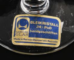Lausitzer Glass ólomkristály italos pohár szett tálcán, jelzett a poharakon, hibátlan, d: 22 cm, m: ...
