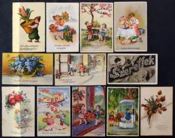 300 db RÉGI üdvözlőlap, virág motívum képeslap, közte modernek / 300 pre-1945 greeting, flower motive postcards, with modern ones