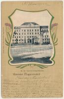 1904 Nagyvárad, Oradea; M. kir. honvéd hadapródiskola. Csathó Gábor és társa kiadása, szecessziós-virágos litho keret / K.u.K. military cadet school. Art Nouveau, floral, litho frame (fa)