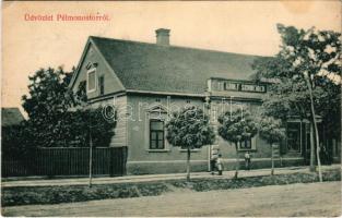 1909 Pélmonostor, Baranyamonostor, Beli Manastir; Adolf Schneider üzlete és saját kiadása / shop + "BROD - NAGY-KANIZSA 26. SZ." vasúti mozgóposta bélyegző (EK)