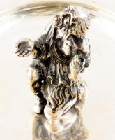 Francia vastagon ezüstözött talpas kínáló, jelzett, középen koldus figurával díszítve, d: 24 cm, m: ...