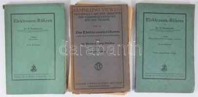 3 db elektroncsövekről szóló, német nyelvű könyv: Barkhausen, [Heinrich]: Elektronen-Röhren. 1-2. Band. Leipzig, 1924-1925, S. Hirzel, VI+140 p.; VI+118 p. Kiadói papírkötés, a 2. kötet kissé sérült borítóval. + Möller, Hans Georg: Die Elektronenröhren und ihre technischen Anwendungen. Sammlung Vieweg Heft 49. Braunschweig, 1922, Friedr. Vieweg &amp; Sohn, XV+[1]+200 p. Kiadói papírkötés, sérült, az elülső borító és az első 8 lap különvált a fűzéstől.