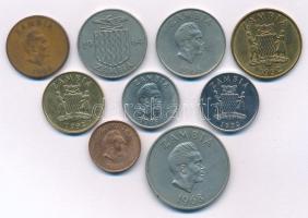 Zambia 1964. 1Sh Cu-Ni + 1968-1992. 1n-10K (8xklf) T:XF-F Zambia 1964. 1 Shilling Cu-Ni + 1968-1992. 1 Ngwee - 10 Kwacha (8xdiff) C:XF-F