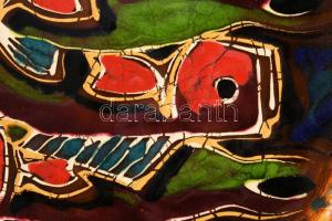 Halmintás zománcozott fém tál, kis mázhibával, d: 31,5 cm