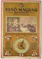 ca 1930 Első Magyar Biztosító rt nagy méretű mechanikus fém asztali naptár. Állítható, festett fém, ...