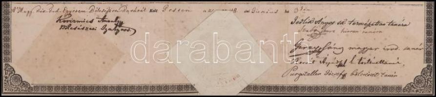 1848 Bölcsészkari bizonyítvány Jedlik Ányos (1800-1895) természettudós, Purgstaller (Palotai) József...