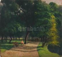 D. Némethy Miklós (1880-?), 2 db mű: Parkrészletek, 1954 és Család gyerekekkel a zöldben. Olaj, kart...