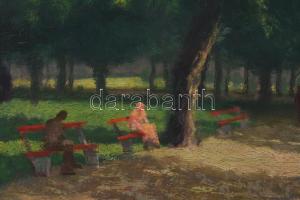 D. Némethy Miklós (1880-?), 2 db mű: Parkrészletek, 1954 és Család gyerekekkel a zöldben. Olaj, kart...