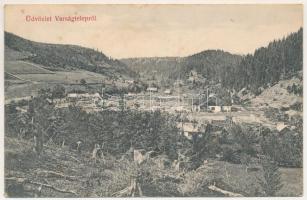 1909 Varságtelep, Székelyvarság, Varsag; látkép, fűrésztelep, fatelep. Ferentzy és Kováts felvétele után / view, forestry, sawmill, lumber yard (fl)