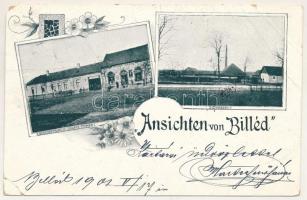 1901 Billéd, Biled; Ziegelei, Geschäftshaus Ignatz Tenner / Téglagyár, Tenner Ignác üzlete. Szecessziós-virágos keret / brickyard, brick factory, shop of Tenner. Art Nouveau, floral frame (b)