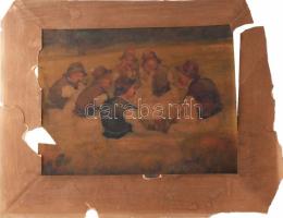 D. Némethy Miklós (1880-?), 2 db mű: Enteriőr festményekkel és Társaság a szabadban. Olaj, karton és...