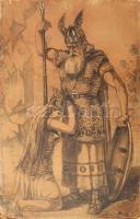 Liezen Mayer jelzéssel: Viking hódolat. Szén, vegyes technika, karton. 62,5x41,5 cm. Hátulján 850/980 sz. MNG bírálati címkével. Sérült.