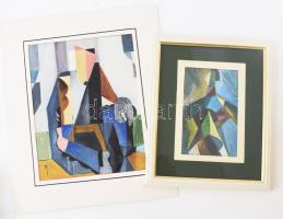 Olvashatatlan (A?) jelzéssel, feltehetően XX. sz. vége, 2 db mű: Kubista alakok. Olaj, farost, 25x21 és 16x10 cm (utóbbi üvegezett keretben).