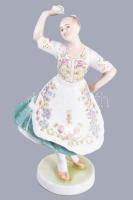 Zsolnay népviseletes táncoló lány. Kézzel festett, jelzett, hibátlan 22,5 cm