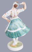 Zsolnay népviseletes táncoló lány. Kézzel festett, jelzett, hibátlan 22,5 cm