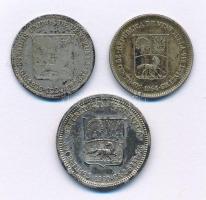 Venezuela 1924. 25c Ag + 1954. 25c Ag + 1960. 50c Ag T:VF,F patina Venezuela 1924. 25 Centimos Ag + 1954. 25 Centimos Ag + 1960. 50 Centimos Ag C:VF,F patina