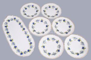 Hollóházi áfonya mintás süteményes készlet. Kézzel festett, jelzett, hibátlan, 18 cmm 40 cm