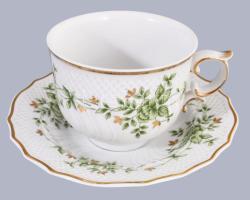 Hollóházi Erika mintás kétszemélyes teás készlet, tálcával. Kézzel festett, jelzett, hibátlan,