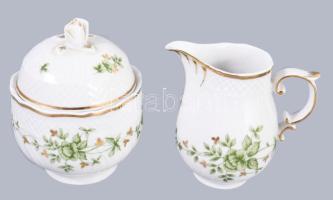 Hollóházi Erika mintás kétszemélyes teás készlet, tálcával. Kézzel festett, jelzett, hibátlan,