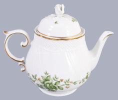 Hollóházi Erika mintás kétszemélyes teás készlet, tálcával. Kézzel festett, jelzett, hibátlan,