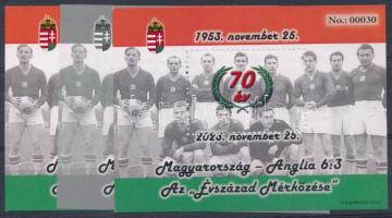 2023 Magyarország-Anglia 6:3 - Az évszázad mérkőzése 3 db-os emlékív garnitúra azonos sorszámmal Nr.: 00030