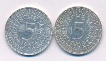 Német Szövetségi Köztársaság 1957F 5M Ag + 1968F 5M Ag T:XF-VF, karc Federal Republic of Germany 1957F 5 Mark Ag + 1968F 5 Mark Ag C:XF-VF, scratch Krause KM#112.1